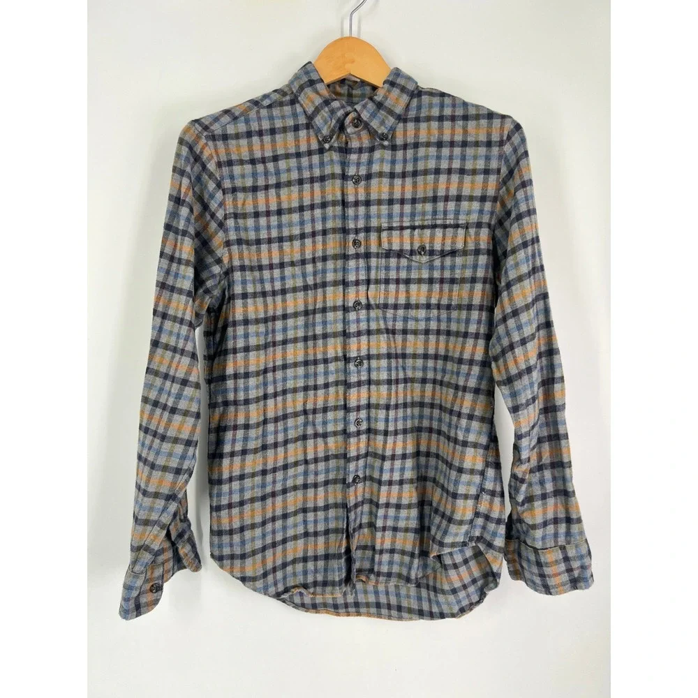 J.‎ Crew Men S Cotton Cashmere Plaid Flannel Button Down Shirt Gray Blue BL160